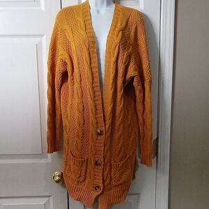 Agnes & Dora mustard color knit sweater button front cardigan  Sz M EUC